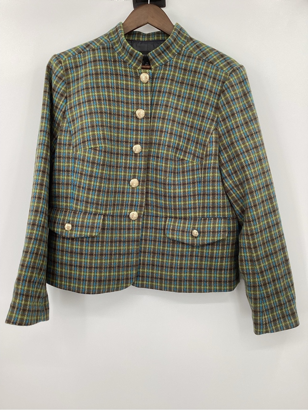 Talbots Shetland Officer Jacket Green Multi Plaid Wool - Picture 2 of 11